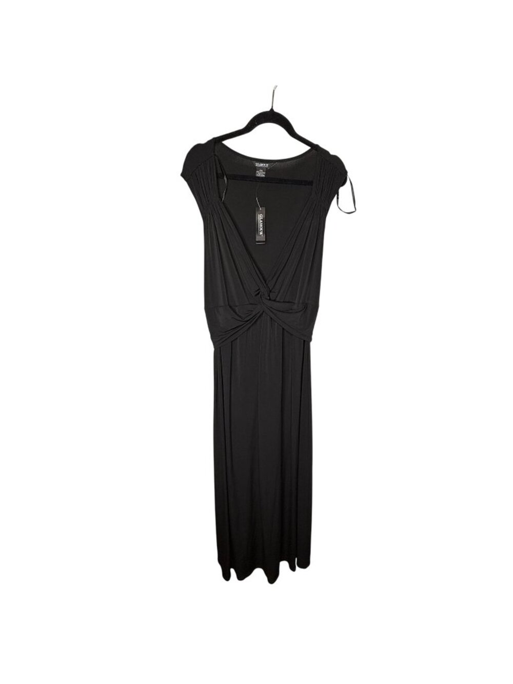 Women 22W Black Maxi Dress Sleeveless Knot Front Stretch Plus Size